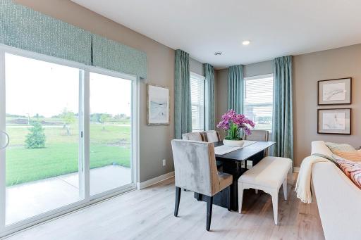 Dining area is large enough to fit just about any table and seating arrangement - easy access out to the grilling space off the back when you add a patio! Picture of previously built model home, finishes, selections, and colors will vary.