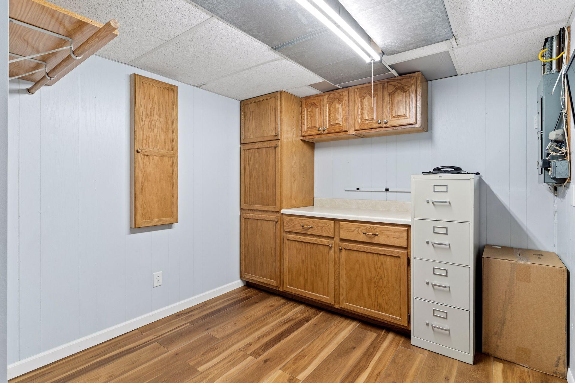 Versatile den/office space in the laundry area.