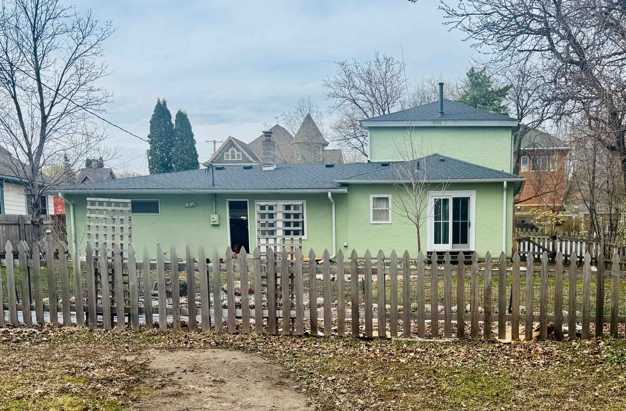 The home is located on a double lot.