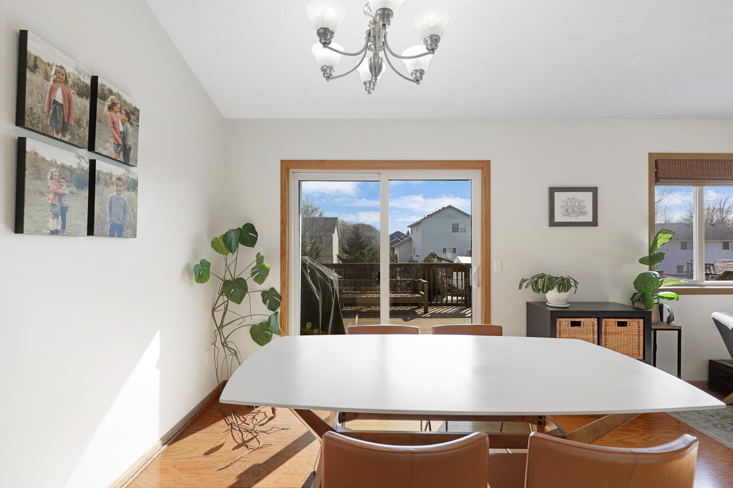 Dining room looks out to the backyard.