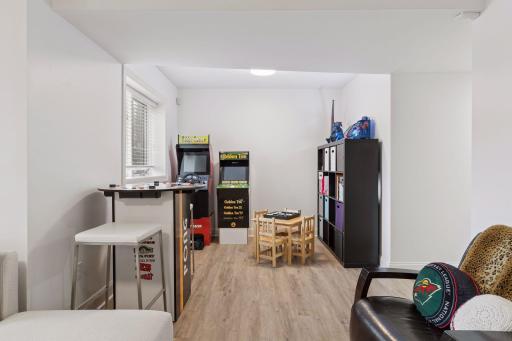 This "arcade" has large egress windows. Need a fifth legal bedroom? Here you go.