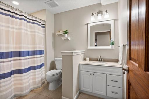 The basement has a 3/4 bathroom with storage.