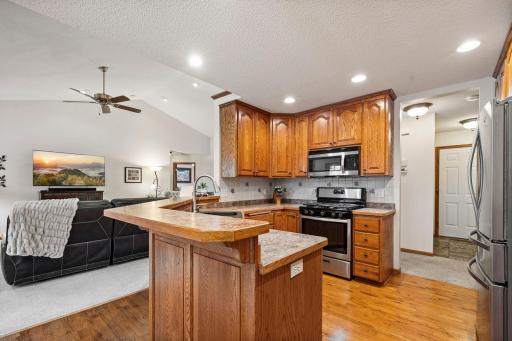 The kitchen in the center of the home keeps it accessible to the rest of the main-level living area.