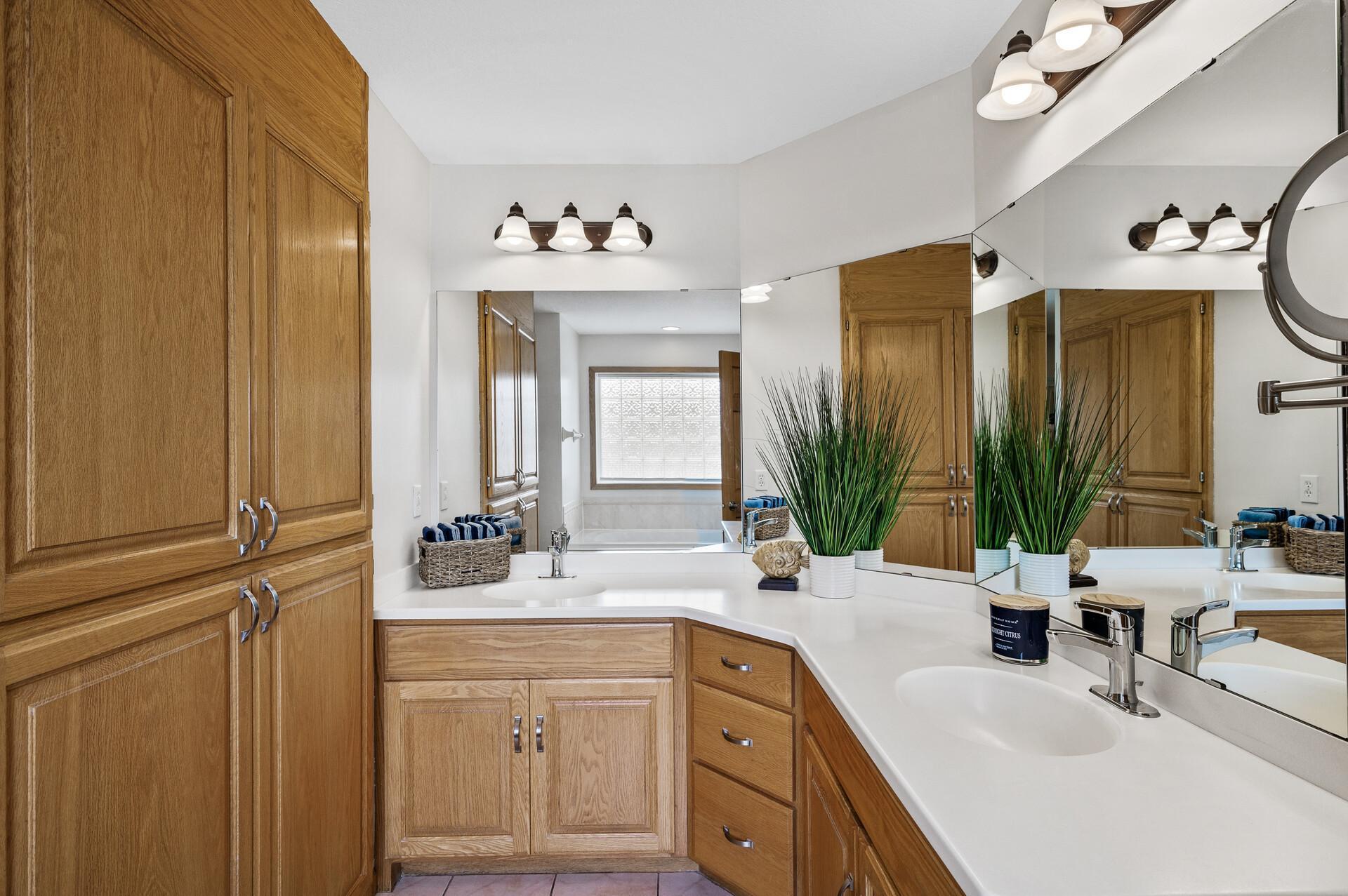 Dual sinks and abundant counter space, along with massive storage space.