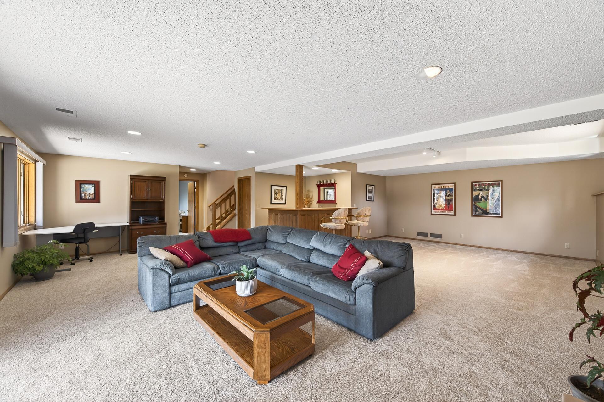 Expansive lower level with room for everything—movie nights, game days, and more