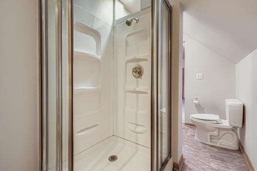 It has vanity, shower, toilet & linen closet. Everything you need and upstairs away from everyone else.