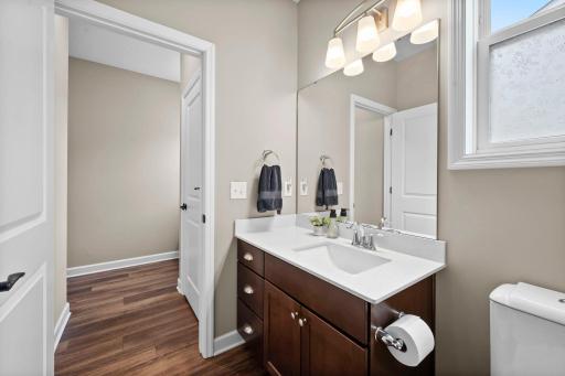 The main level has a 3/4 bathroom located down the hall from the office.