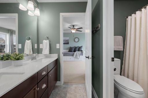 Bedroom 2 & 3 are connected by a jack and jill full bathroom.