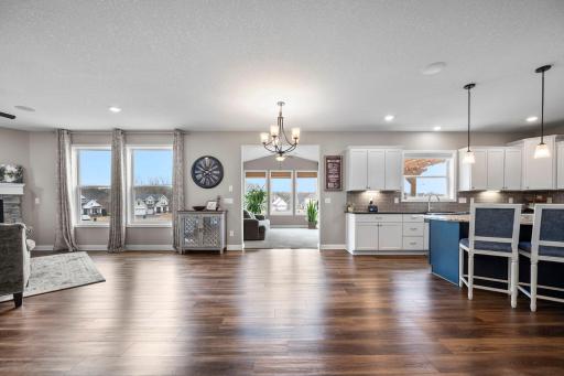 The view from the front door leads all the way through the home to the backyard!