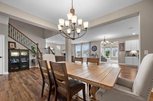 The formal dining room is open to the rest of the main level, yet nestled in its own private area.