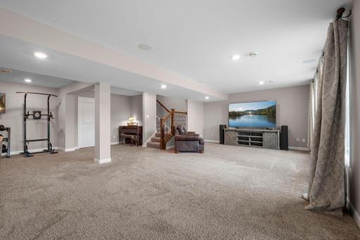 The basement family room is ready for a crowd!