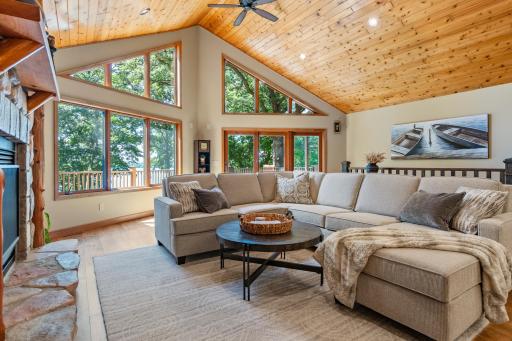 Knotty pine vaulted ceiling provides warm cozy vibes