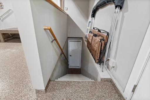 Stairs to the lower level storage room