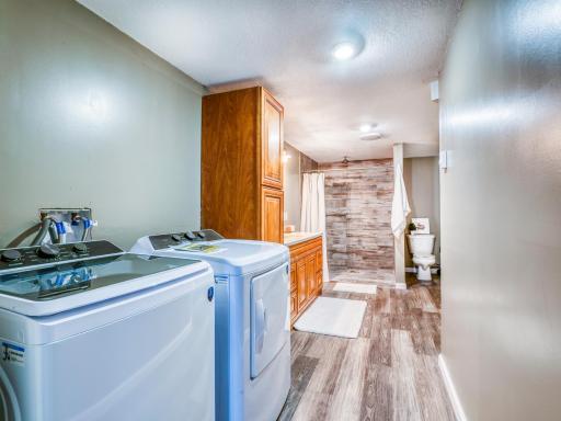 Lower level bathroom with new washer and dryer!