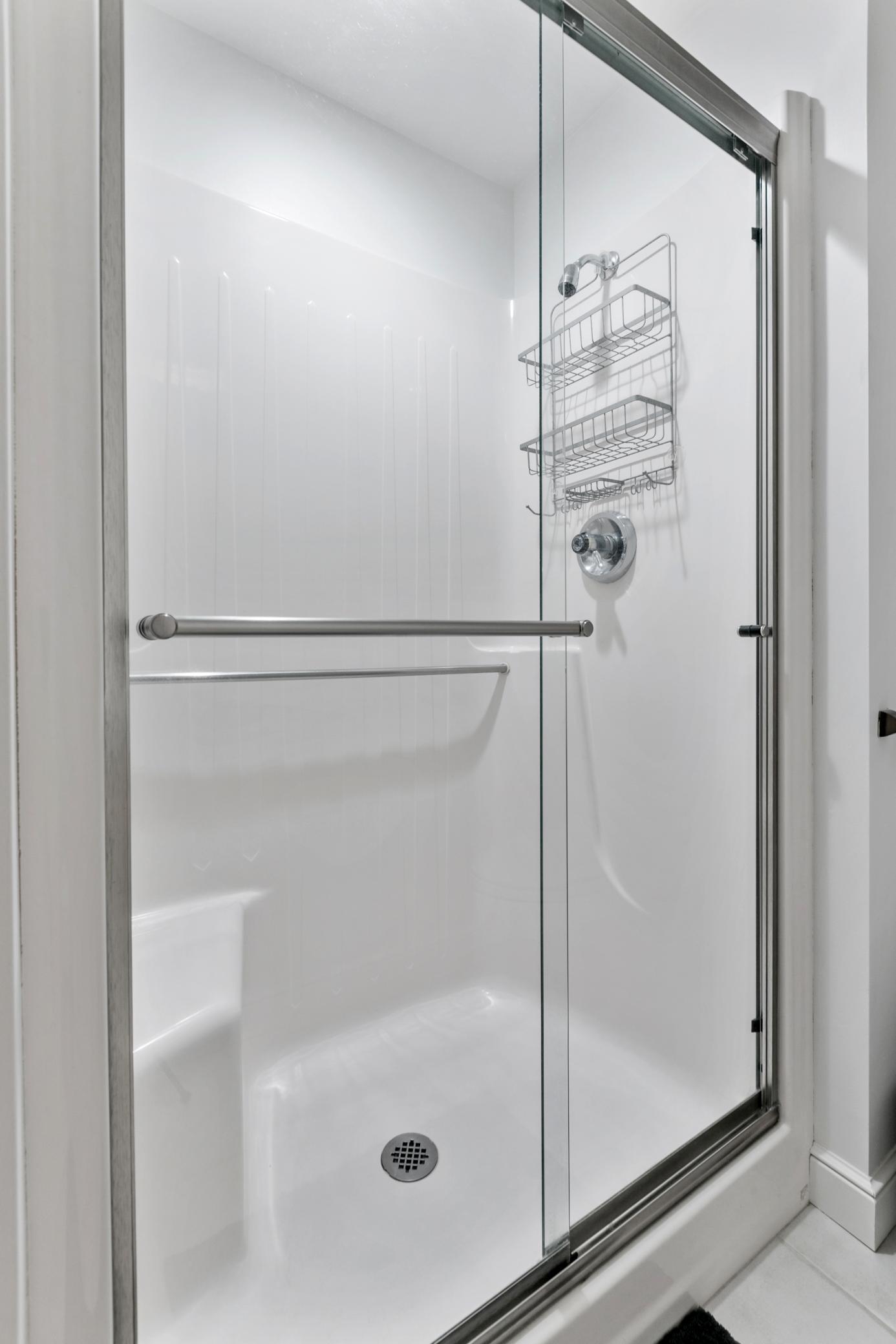 Spacious walk-in shower is great for rinsing off after a day in the lake!
