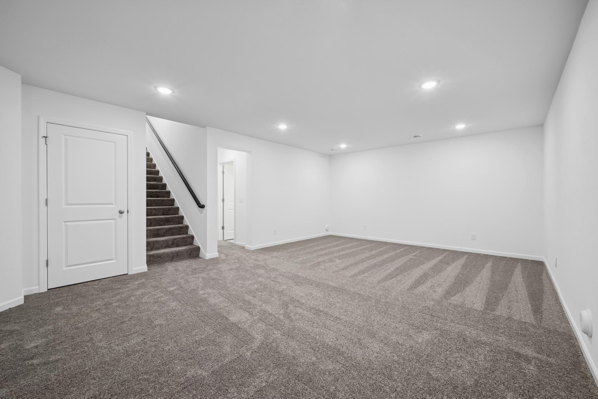 A finished walkout basement complete with bedroom and bath! Picture of a completed Pryor home.