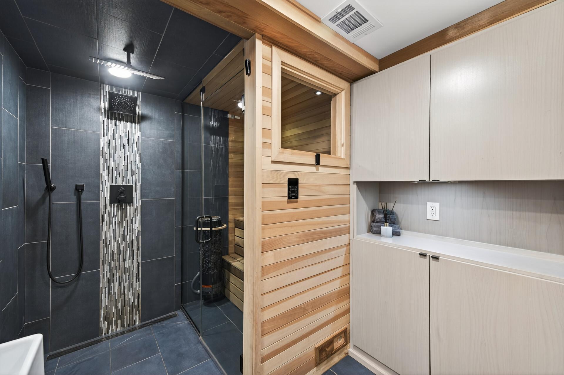 Finnish sauna installed in 2022 along with a ¾ basement bathroom with 6-position shower!