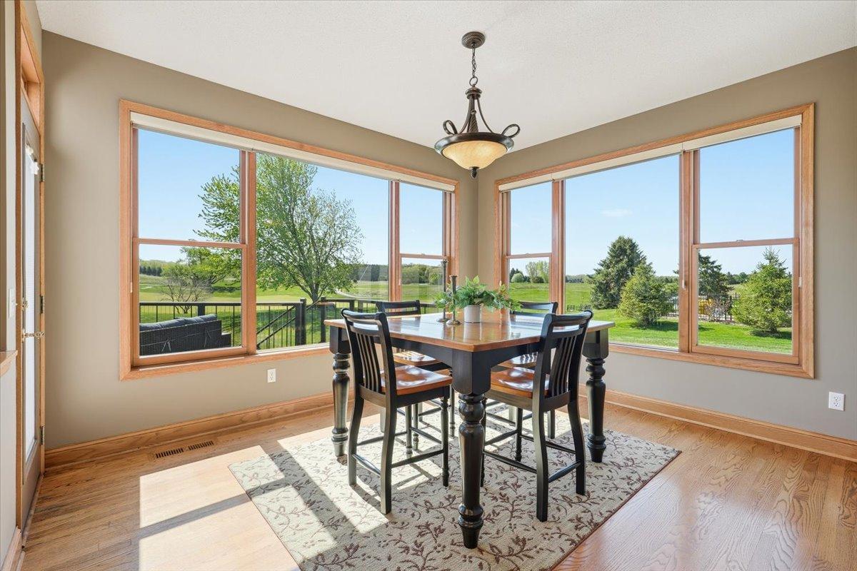 Formal dining room with panoramic views.