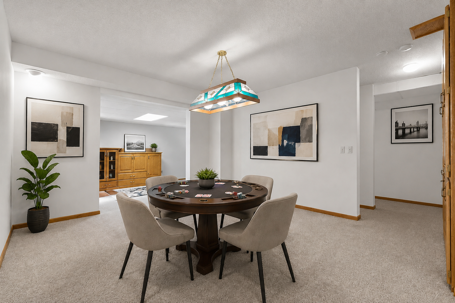 Lower level recreation room has been freshly painted and offers a built in wet bar and tons of space for hours of enjoyment! This room is VS for inspiration.