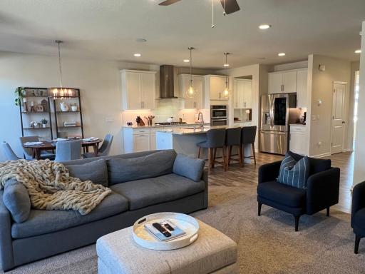 The main living area is open and flows well from living, dining to kitchen.