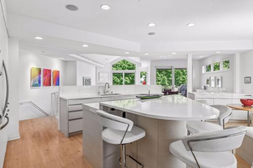 Stunning island kitchen with informal dining space.