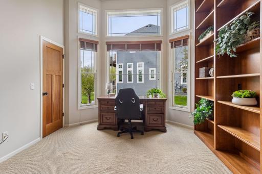 Floor to ceiling book shelf & tons of natural light
