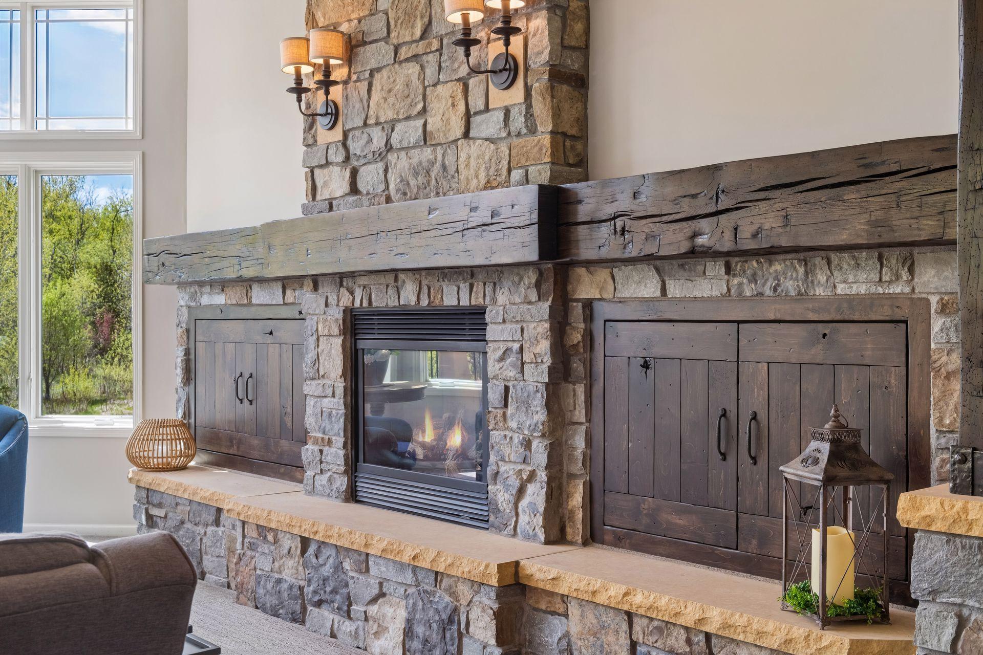 Impressive stone Gas fireplace