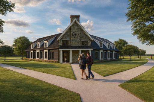 Front elevation of the community pool and club house.