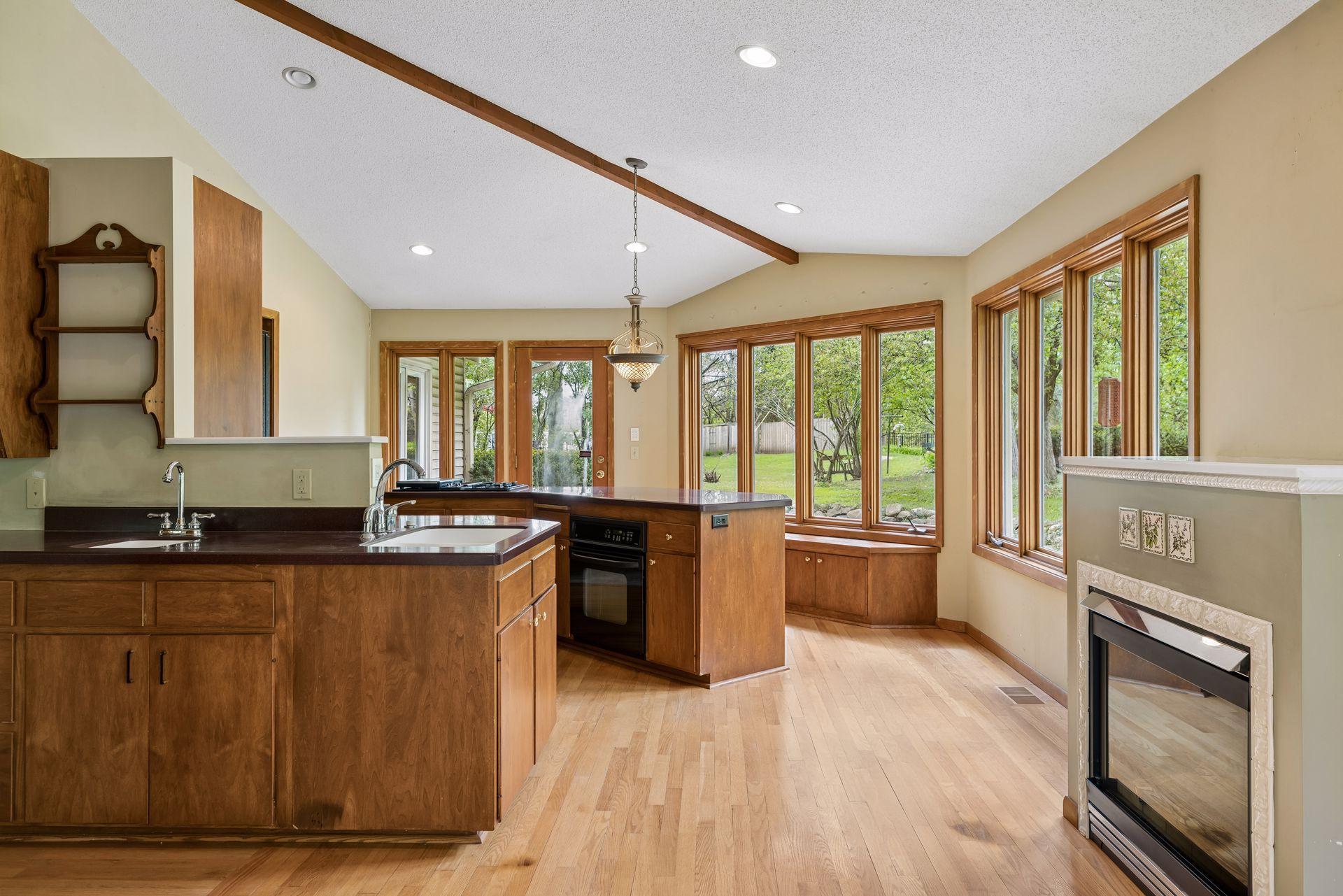 Kitchen with prep-sink. Gas fireplace, too.