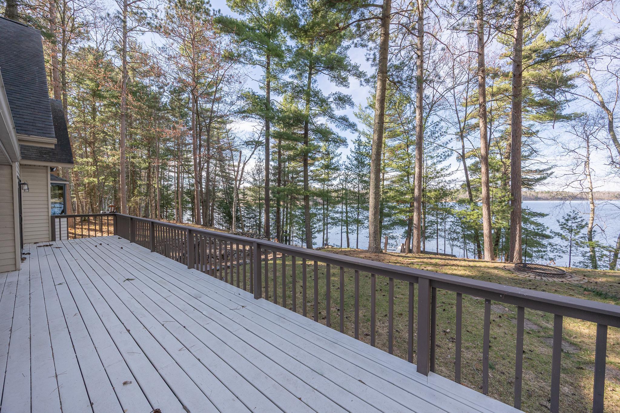 Great views of Wabedo lake from lakeside deck
