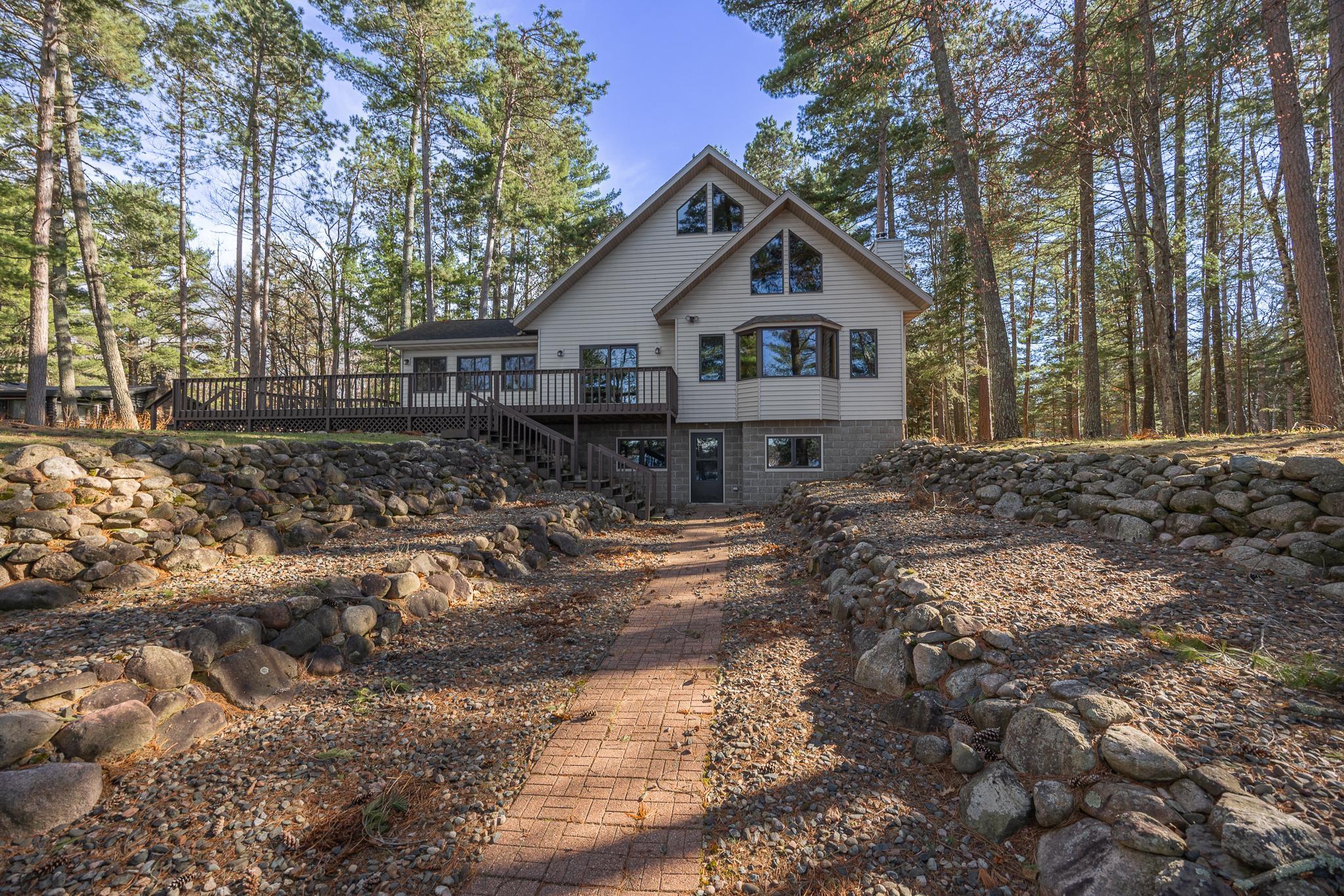 Walk out with boulder landscaping