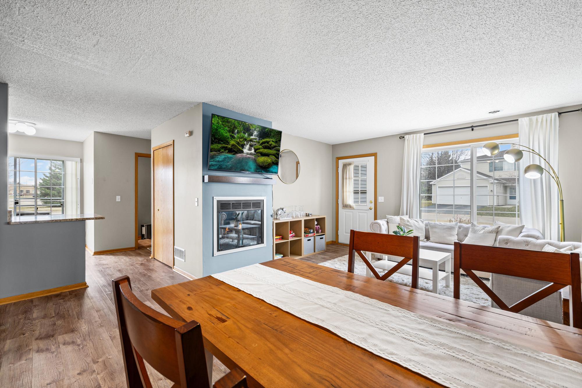 Gas fireplace makes this space warm and cozy