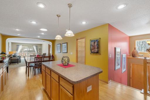 Center island kitchen with pendant lighting