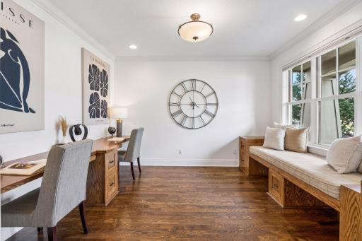 Flexible, light filled and thoughtfully designed -- this front study nook adapts effortlessly to a home office, reading room or crative retreat.