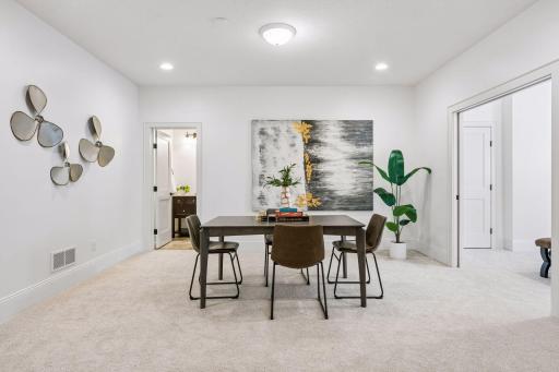 From impromptu game nights to weekend watch parties, the lower level entertainment area, complete with the kitchenette and a room for a full-sized pool table, is a space every family wishes they had.