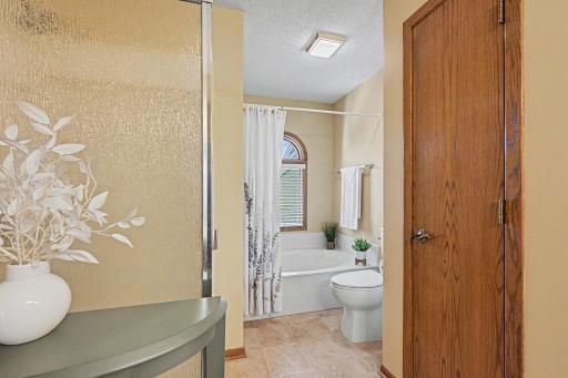 Bathroom with a separate shower and soaking tub