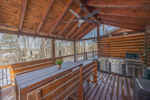 Outdoor kitchen with granite counter tops and stainless steel appliances