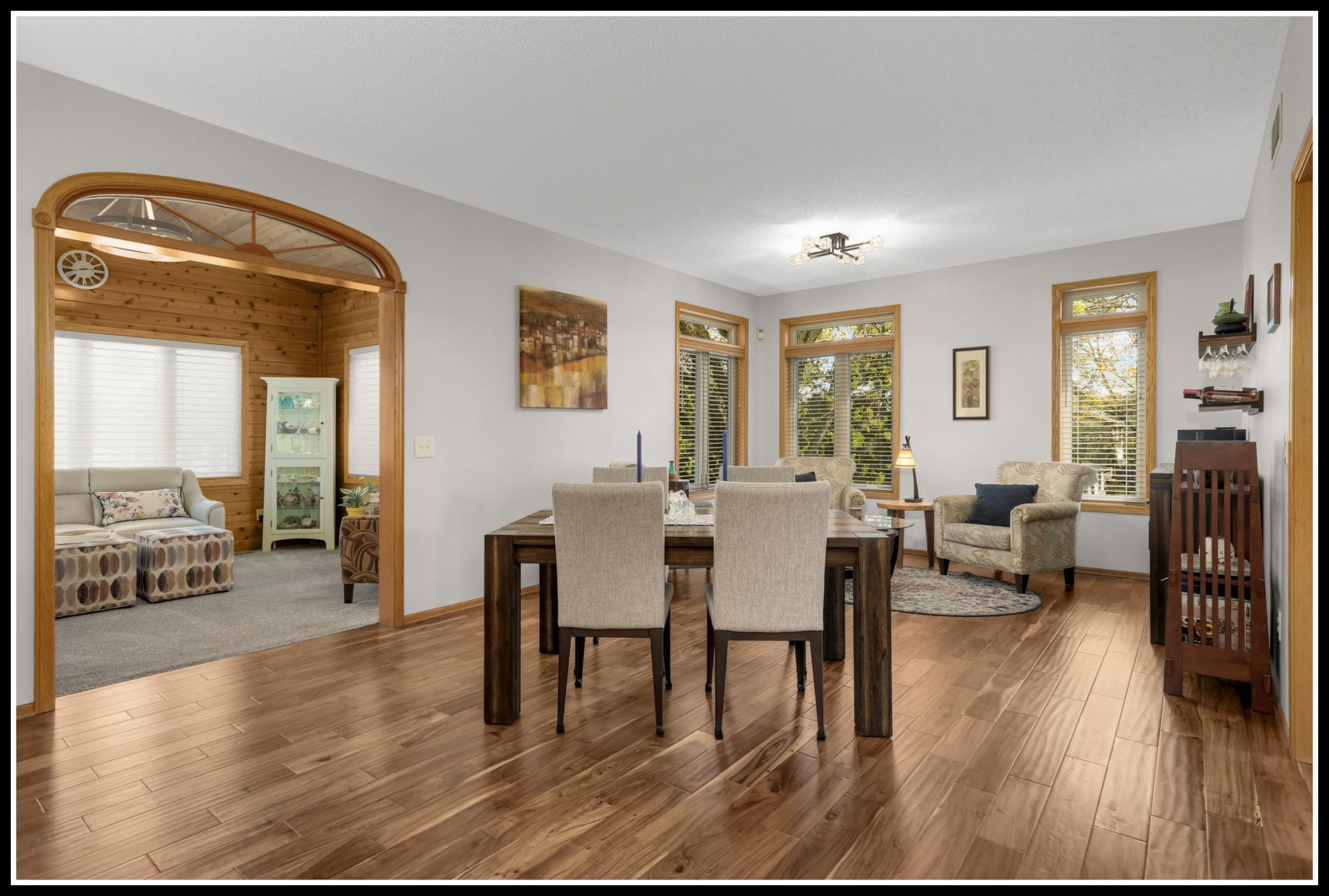 A spacious dining and living room allows space for everyday comfort and for entertaining