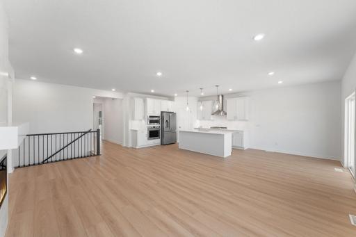 The open-concept floorplan provides for simple transitions from room to room