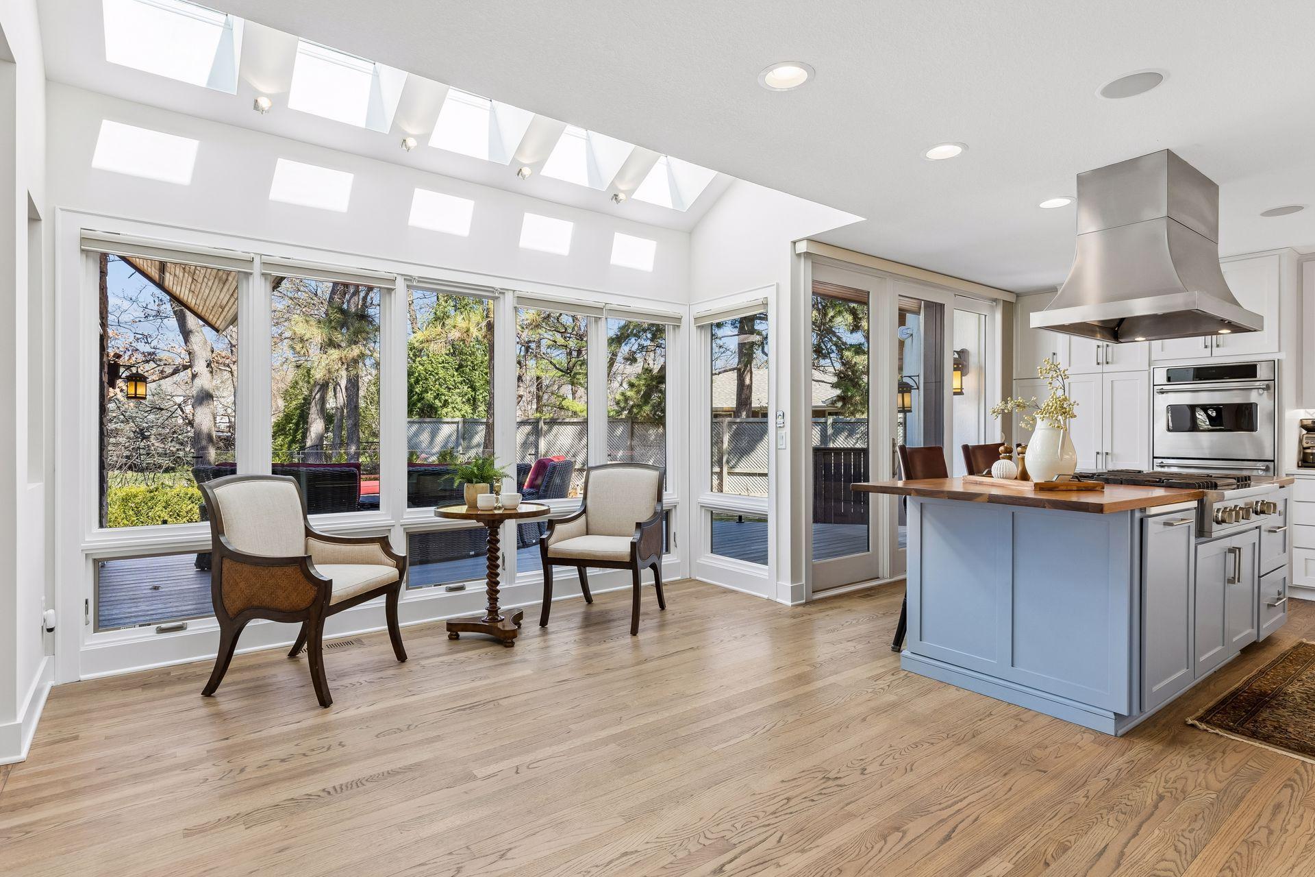 Light-Filled Breakfast Nook Off Of Kitchen w/ Skylights