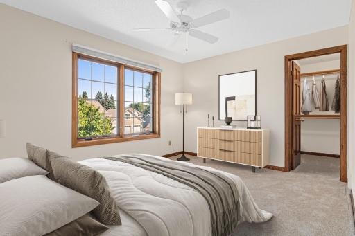 One of four bedrooms located upstairs with new carpet and views to the front yard. Big closet that is great for storage. Virtually staged.
