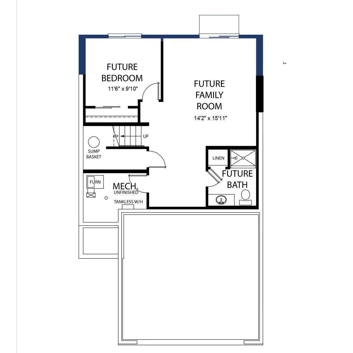 9737 31st St NE- Unfinished Walkout Lower Level Floor Plan. All measurements are approximate.