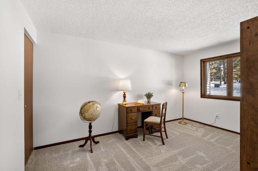 Lower-level bedroom, versatile for use as a guest room or home office.