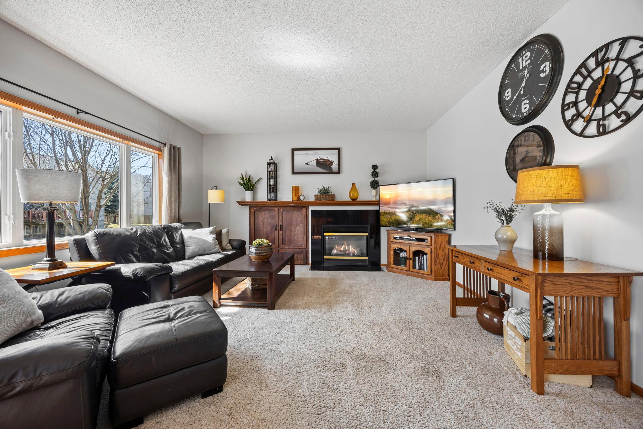 Cozy gas burning fireplace