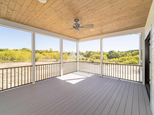 Large screened in back porch overlooks the backyard and future pool, landscaping & patio areas. This one has no staircase coming out of it but that's certainly something easy to add as well as an outdoor fireplace here too! It's THEE spot for chillin