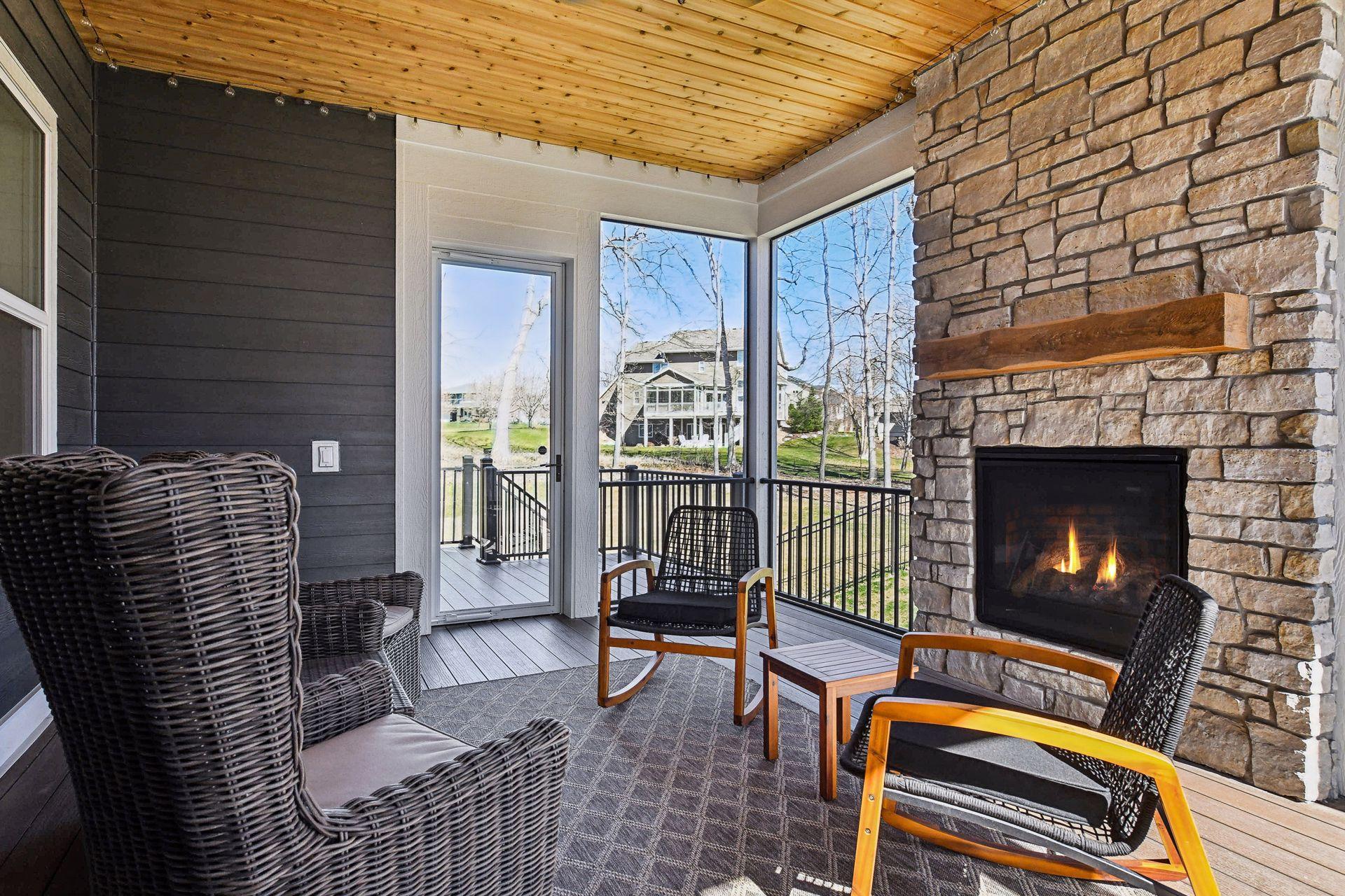 Three season porch + gas burning fireplace