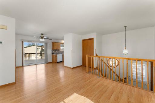 Open concept with a large closet right at the top of the stairs.
