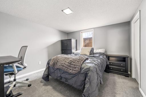 Lower level bedroom with adjacent 3/4 bath.