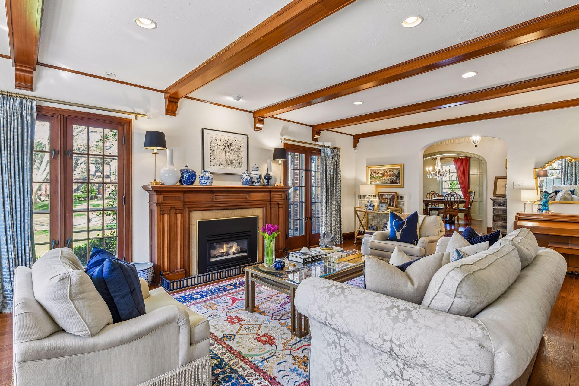 Fireplace in the living room with plenty of light