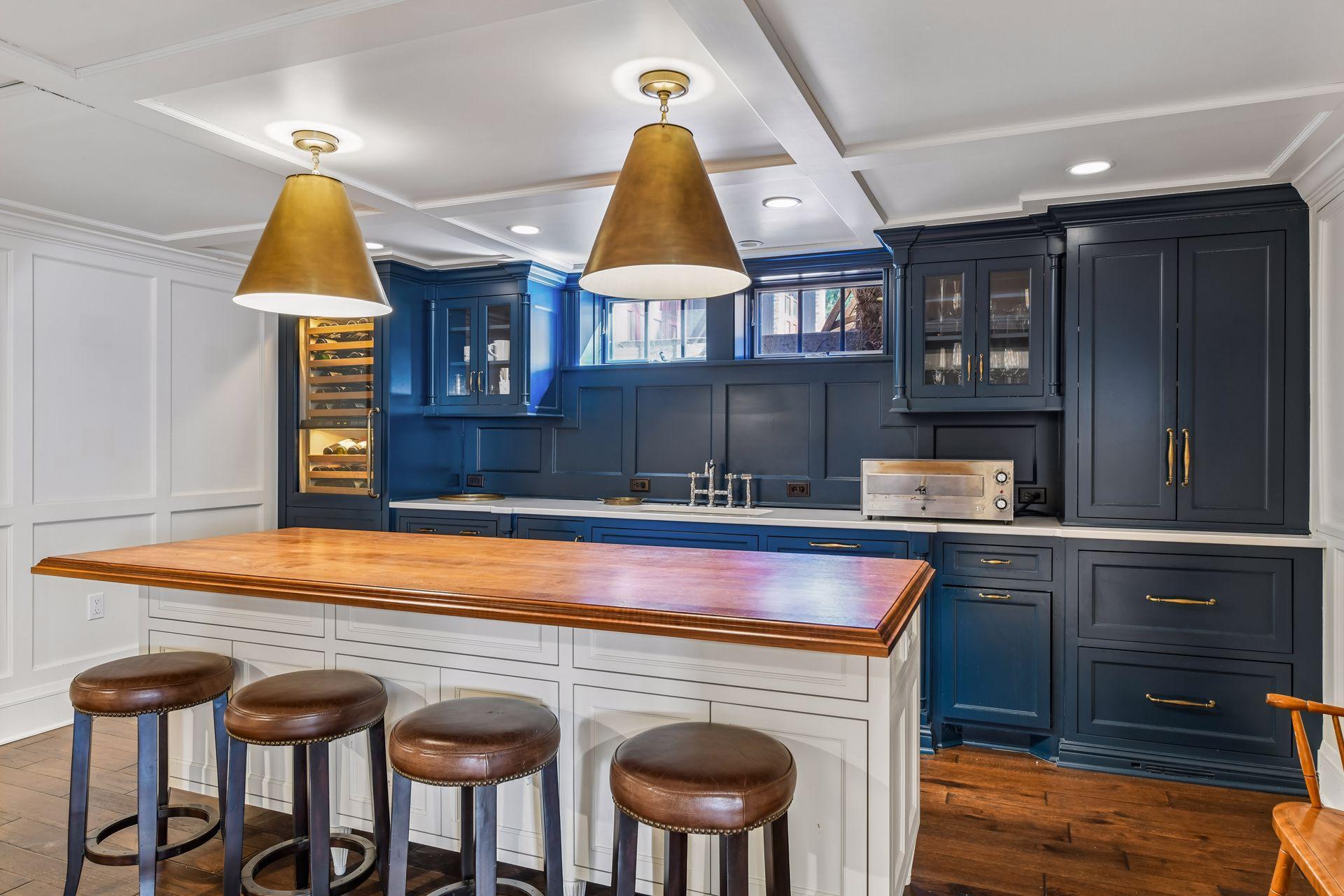 Bar area with wood countertop